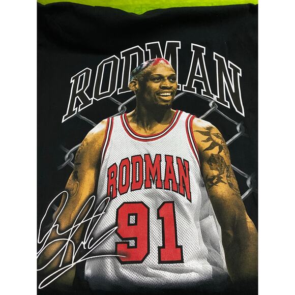 Dennis Rodman t shirt mens Large black Big Print Chicago Bulls NBA - Picture 8 of 8